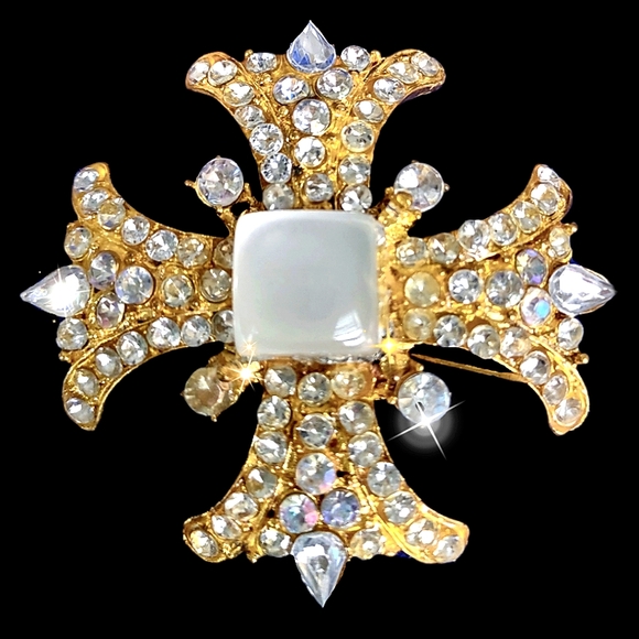 Crystal Encrusted Cross Brooch Art Deco Designed - Picture 4 of 10